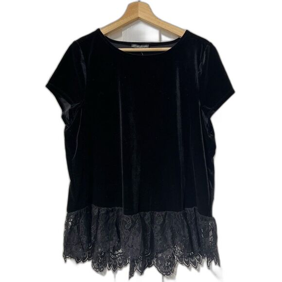 NWT Adrianna Papell short sleeve Velvet and lace blouse size large - Picture 2 of 7